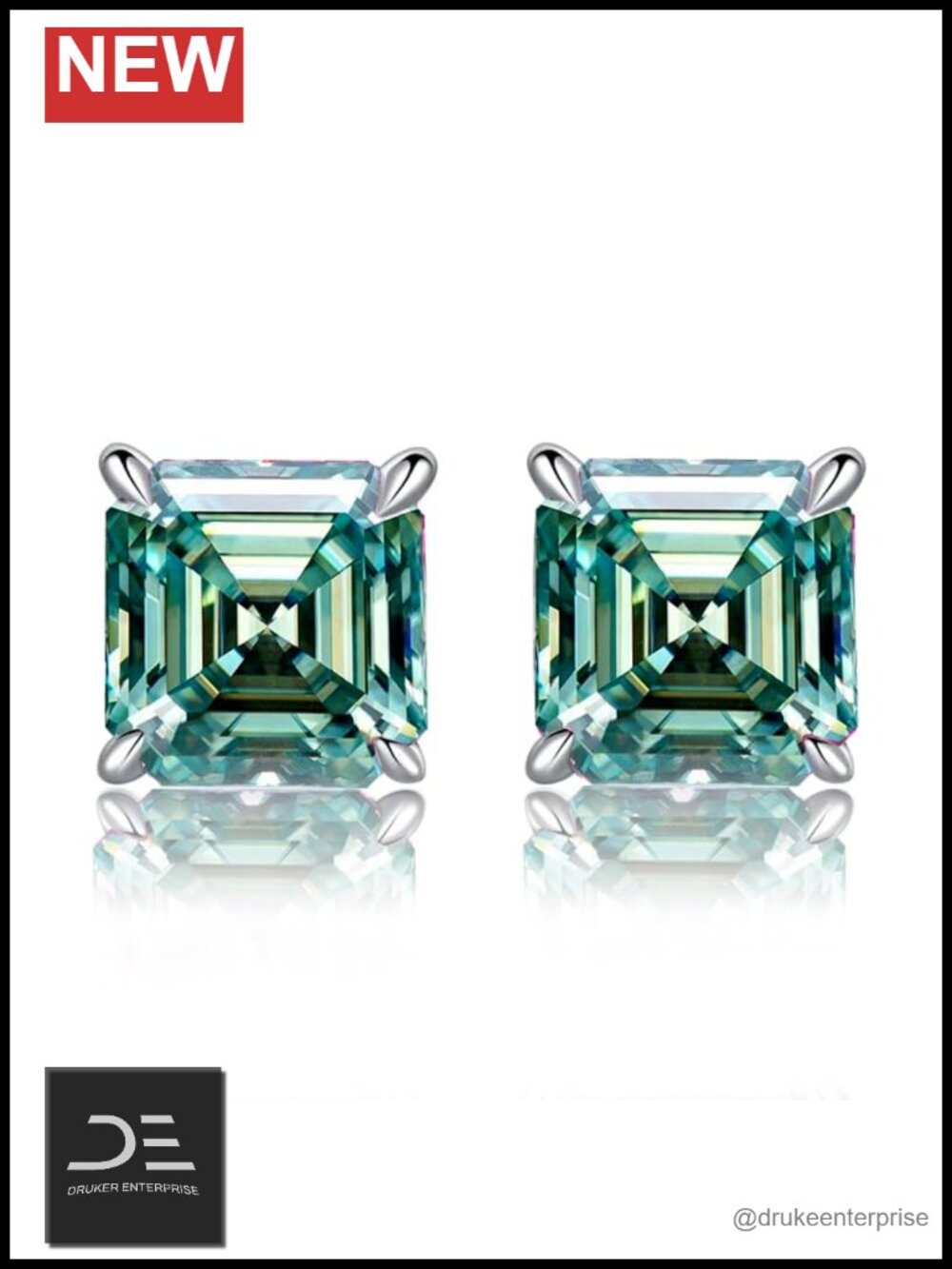 2ct 6mm Square Moissanite Stud Earrings S925 Silver Asscher Cut Women's Jewelry